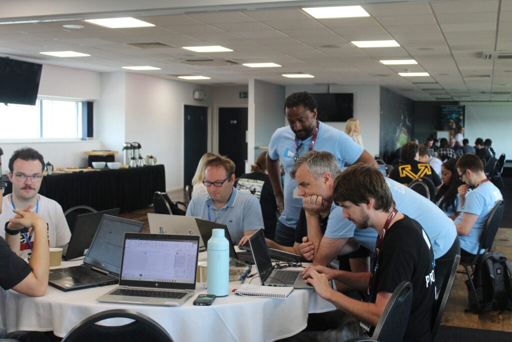 Senior data professionals working on AI model development
